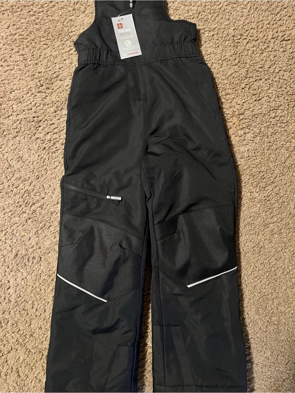 Swiss Tech Black Kids Snow Overalls with Reflective Accents